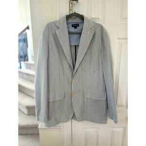 Lands End Blue & White Seersucker Three Button Blazer